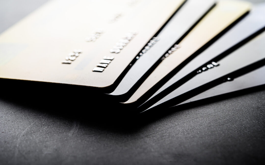 Credit cards that are stacked neatly together,selective focus